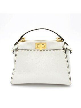 Fendi Mini Peekaboo Selleria 2-Way Handbag Leather White